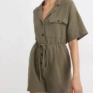 Madewell Green Lightspun Belted Safari Romper